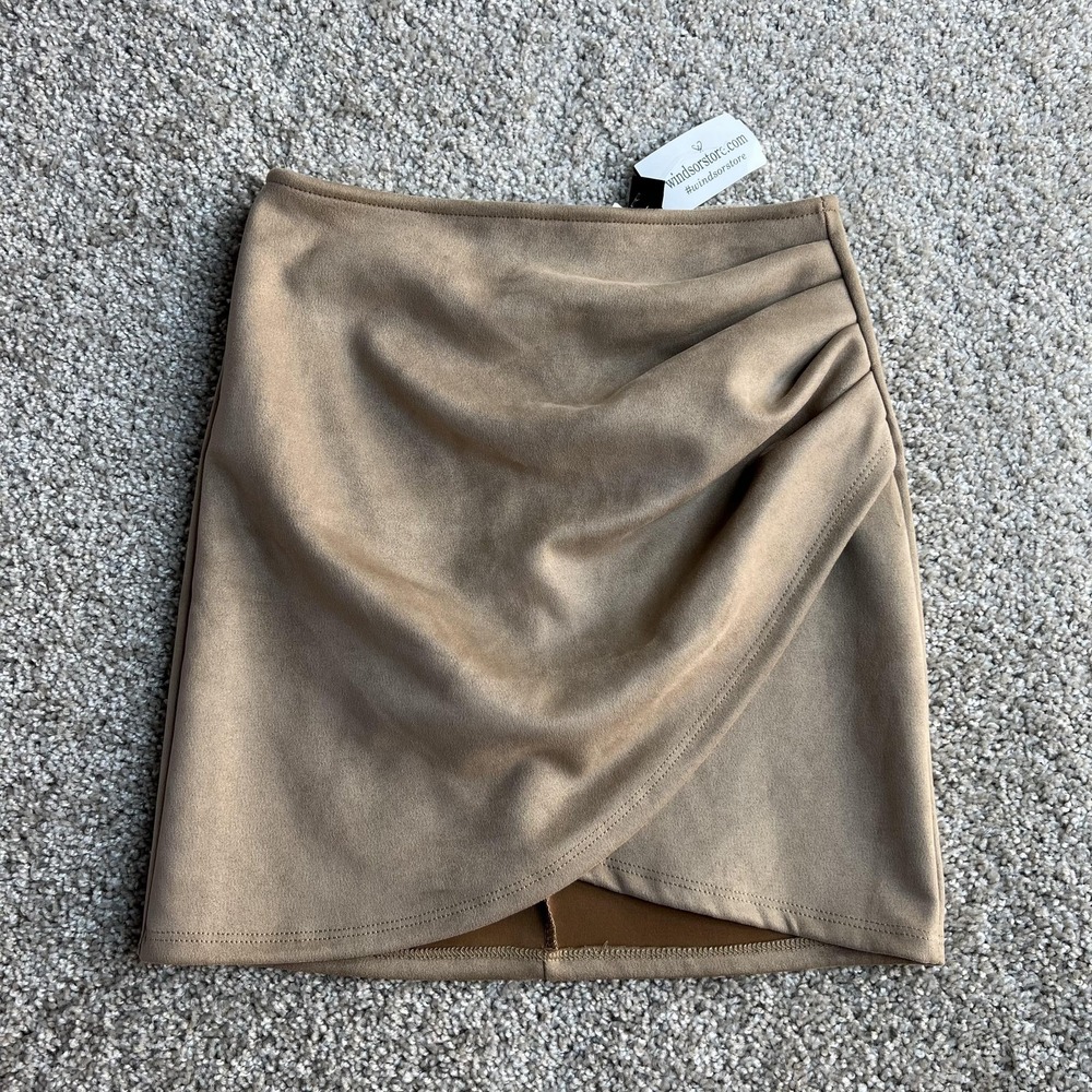 Windsor Skirt Womens XS Brown Suede Look Tulip Mini Wrap High Waist‎ Asymmetric